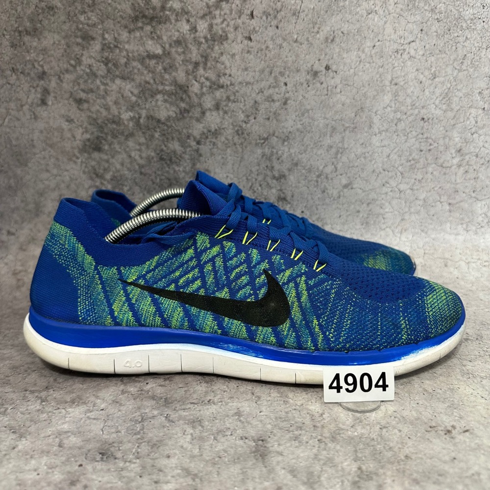 Nike Free 4.0 Flyknit Mens 12 Blue Running Shoes 717075-400 Low Top Sneaker